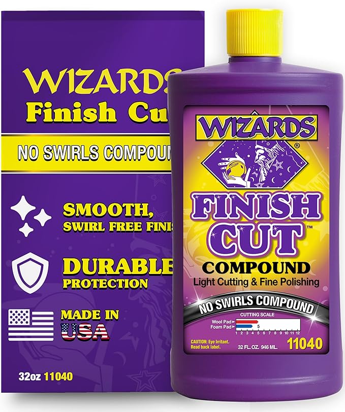 Wizards Finish Cut Compound - Levels Scratches and Brightens Dull Finishes - Easy Clean-Up for Automotive and Auto Paint Correction - Non-Greasy Water-Based Polish for a Smooth Show Finish - 32 oz
