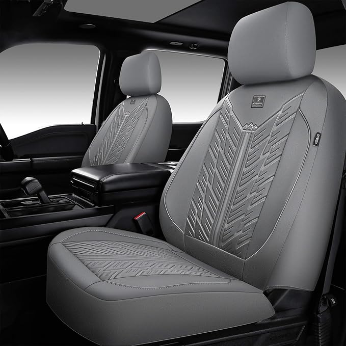 CAR PASS Waterproof Neoprene Seat Covers Full Sets, Wetsuit Car Seat Covers,All-Weather Non-Slip Durable,Universal Fit for Vans,Truck,SUV,3D Tyre Embossed Seat Covers with Airbag Compatible(All Gray)