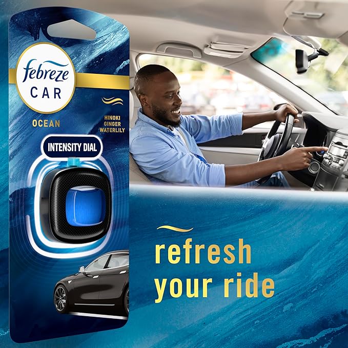 Febreze Car Ocean Scent Air Freshener Vent Clip, .07 oz. Car Vent Clip, Pack of 4