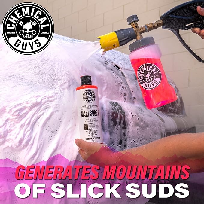 Chemical Guys Maxi Suds II Foaming Car Wash Soap – High Foaming Cherry Scent Shampoo for Foam Cannons, Guns or Buckets – Gentle Wash Safe for Cars, Trucks, Motorcycles and RVs, 64 oz
