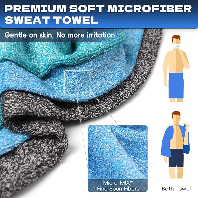 Microfiber Gym Towels for Showering Working Out Quick Dry Negative ions Large Middle Small Sizes Lightweight Gym Towel for Men Women Tennis Sports Towels for Body Hot Yoga Fitness Essentials