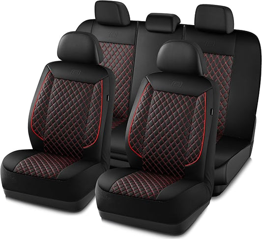 Skechers Car Seat Covers,Piping Luxury Faux Seat Covers,Waterproof Anti Slip Car Seat Protector Full Set,Car Accessories Airbag Universal Fit for Most Cars,Vans,Trucks,SUV,Red