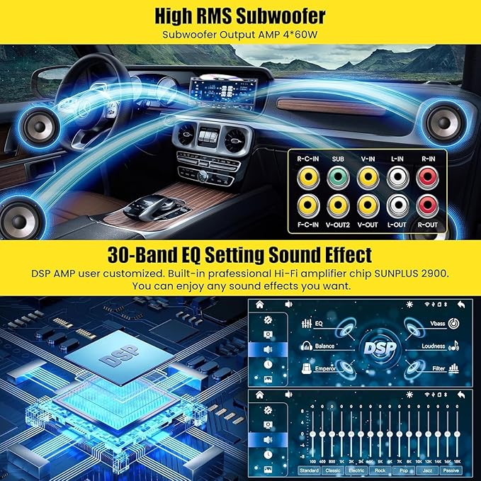 Wireless Double Din Car Stereo Radio with CD/DVD Player, Carplay & Android Auto, 7 inch Car Audio with HD Touchscreen, Bluetooth, Mirror Link, Backup Camera, SWC, FM/AM, USB/SD, A/V Input