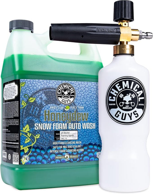 Chemical Guys TORQ Professional Max Foam 8 Cannon and Honeydew Snow Foam Soap Kit - High Foaming Car Wash Cannon with 1 Gallon Concentrated Soap - Safe for Cars, Trucks, SUVs, RVs and More, 128 fl oz