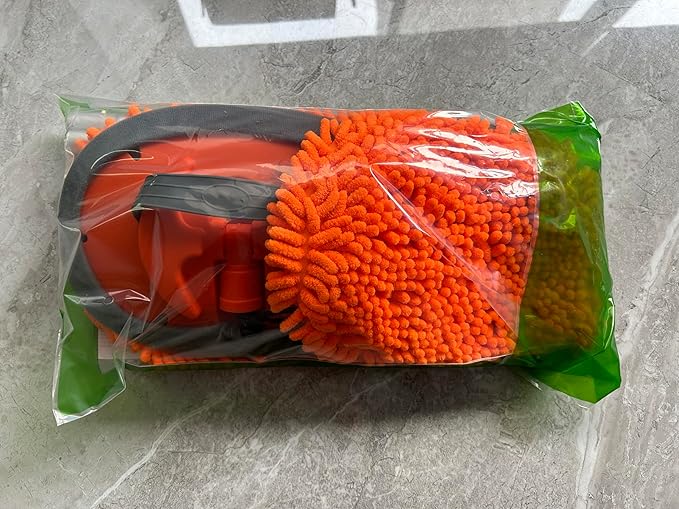 62" Car Wash Brush Mop Kit with Long Handle, 2 in 1 Chenille Microfiber Sponge Mitt Cleaning Detailing Duster for Washing Cars Truck SUV RV Caravans and Household(2 x Mop Head) (Orange)