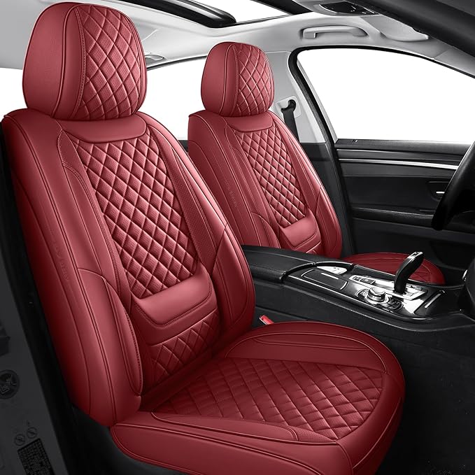 Front Seat Covers for Cars Breathable Leather Seat Covers Waterproof Seat Protectors Universal Fit for Most Automotive Cars SUV Trucks Van (Red, Front Pair)