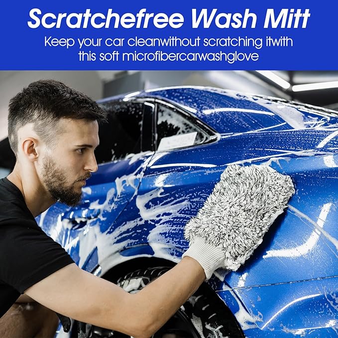 6 Pcs Microfiber Car Wash Mitt, Sponge Glove Wrapped in Soft, Plush Fiber Cloth Material, Safe Washing with Any Soap, Bucket, Other Cleaning Supplies