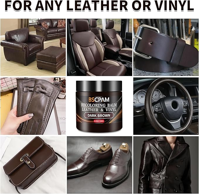 Dark Brown Leather Recoloring Balm,Leather Couch Scratch/Stain Remover,Leather Repair kit for Vinyl Furniture and Car Interior,Leather Dye Paint for Scratched and Faded Leather Couches