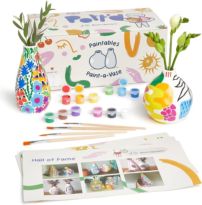Pott’d Paint-a-Vase Pottery Painting Kit - Personalised DIY Vase Craft Set - Includes Vases, Paints, and Step-by-Step Guide