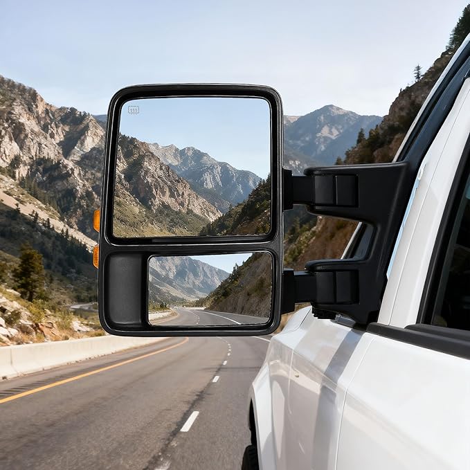 DWVO Side Towing Mirrors Compatible with 2008-2016 Ford F250 F350 F450 F550 Super Duty,Left Driver Mirror with Power Heated Manual Folding Turn Signal Black