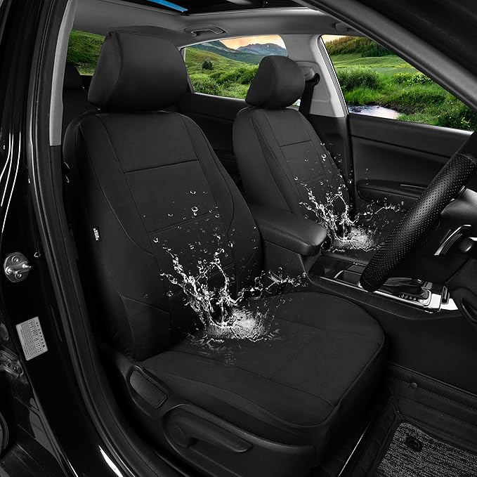 GIANT PANDA Neoprene Full Set Car Seat Covers for Toyota Rav4 Camry Corolla Prius, Leak-Proof & Waterproof Front&Rear/Back Car Seat Protector（Black）