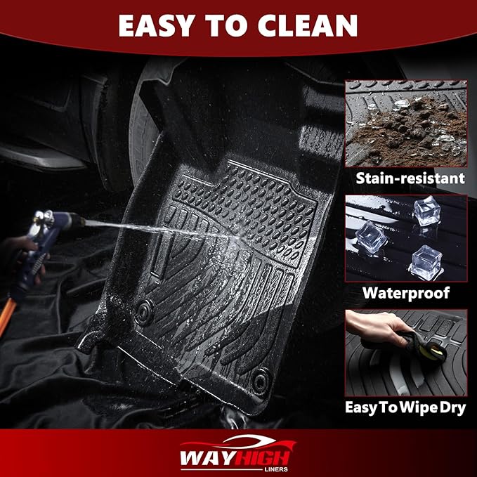 Wayhigh-All Weather Floor Mats Fit for 2020-2025 Ford Explorer 7 Seats TPE Car Mats Waterproof Heavy Duty Rubber Floor Liners for Explorer Accessories Custom Fit Black Liners