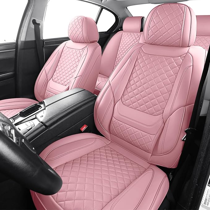 Front Seat Covers for Cars Breathable Leather Seat Covers Waterproof Seat Protectors Universal Fit for Most Automotive Cars SUV Trucks Van(Pink, Front Pair)