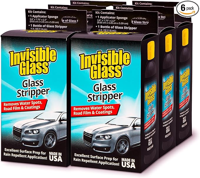 Invisible Glass 91411-6PK Glass Stripper – Hard Water Spot Remover – Strips Coatings, Waxes, Oils & Road Film – Preps Windshields for Rain Repellent & Ceramic Coating – 4 Fl Oz (Pack of 6)