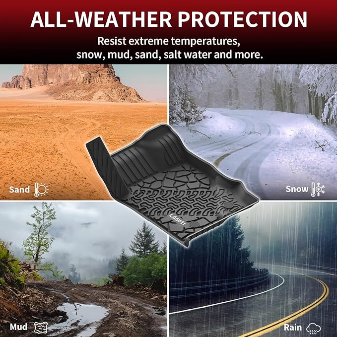 LASFIT Floor Mats Cargo Liner for Ford Bronco 4 Door 2025 2024 2023 2022 2021(Not for Bronco Sport) All Weather TPE Custom Fit SUV Floor Liners Trunk Mat, 1st & 2nd Row & Cargo Liner,4pcs Black