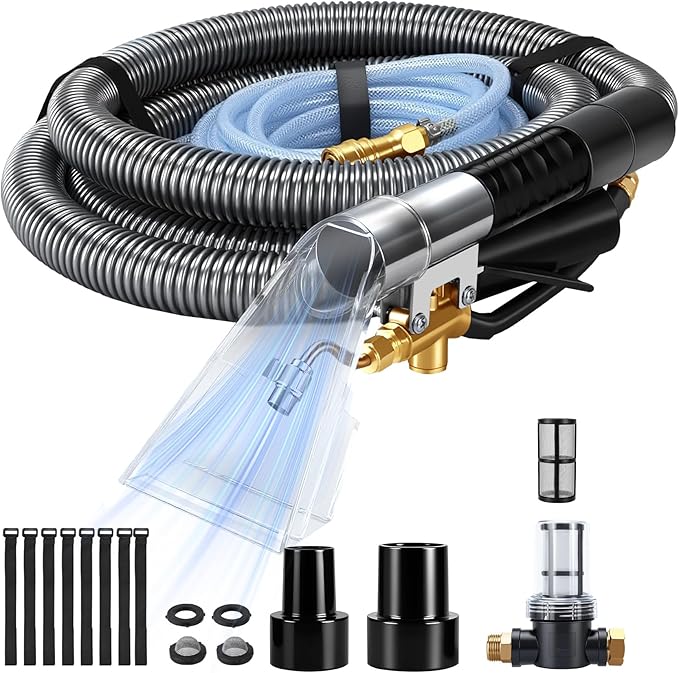 Extractor Hose Kit Compatible with Shop Vac Extractor Kit,Better Extractor Hose Kit for Carpet & Upholstery Cleaning,Converts Vacuum to Cleaner With 25FT Water Line and 10 FT Vacuum Hose & Adapter