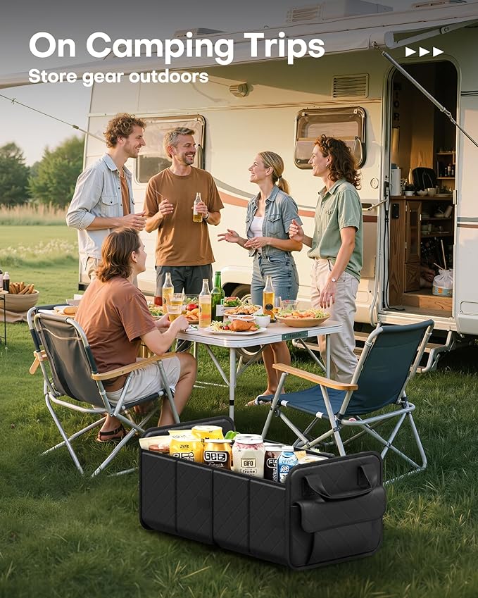 HOTOR Trunk Organizer for SUV – Foldable & Portable Car Organizers and Storage with 2 Compartments, Large Capacity Car Trunk Organizer Car Accessories for Truck Sedan, Black, 21.7" x 12.8" x 11.0"