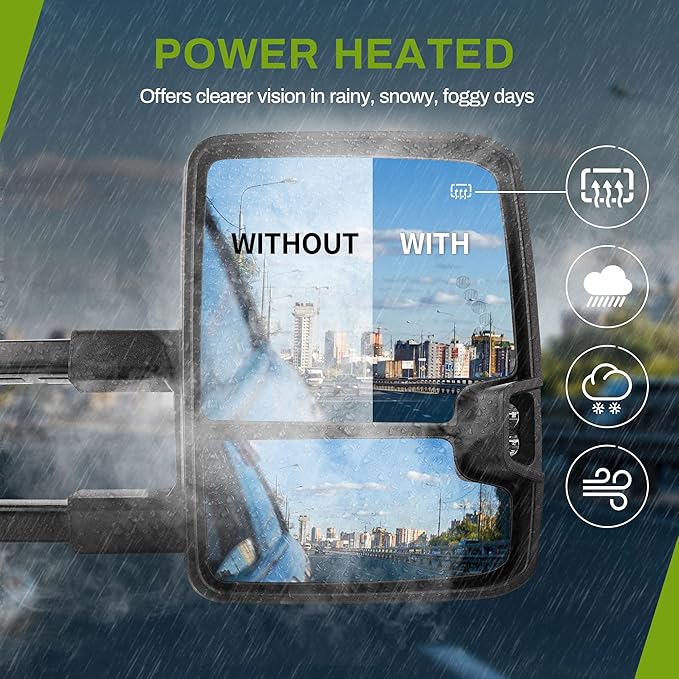 AUTOSAVER88 Towing Mirrors Compatible with 2003-2006 Silverado 1500 2500 3500 Tahoe Suburban Avalanche GMC Sierra Yukon Cadillac Escalade Power Heated LED Turn Signal Manual Telescoping Folding Chrome