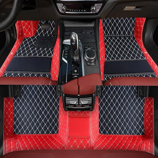 Custom car Floor mats Suitable for 99% car Truck SUV,car mats All Weather Personalized,Full Coverage Luxury Car Mats, Anti-Slip Leather Floor mats. (red and Black)