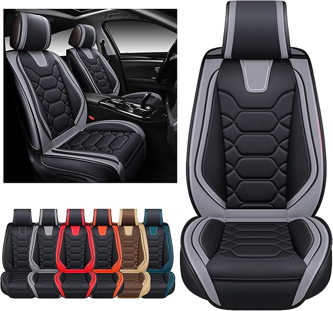 OASIS AUTO Car Seat Covers Front Seats, Waterproof Faux Leather Seat Covers for Cars Universal Fit for SUV, Truck, Sedan, Black Premium Car Seat Protector with Cushions
