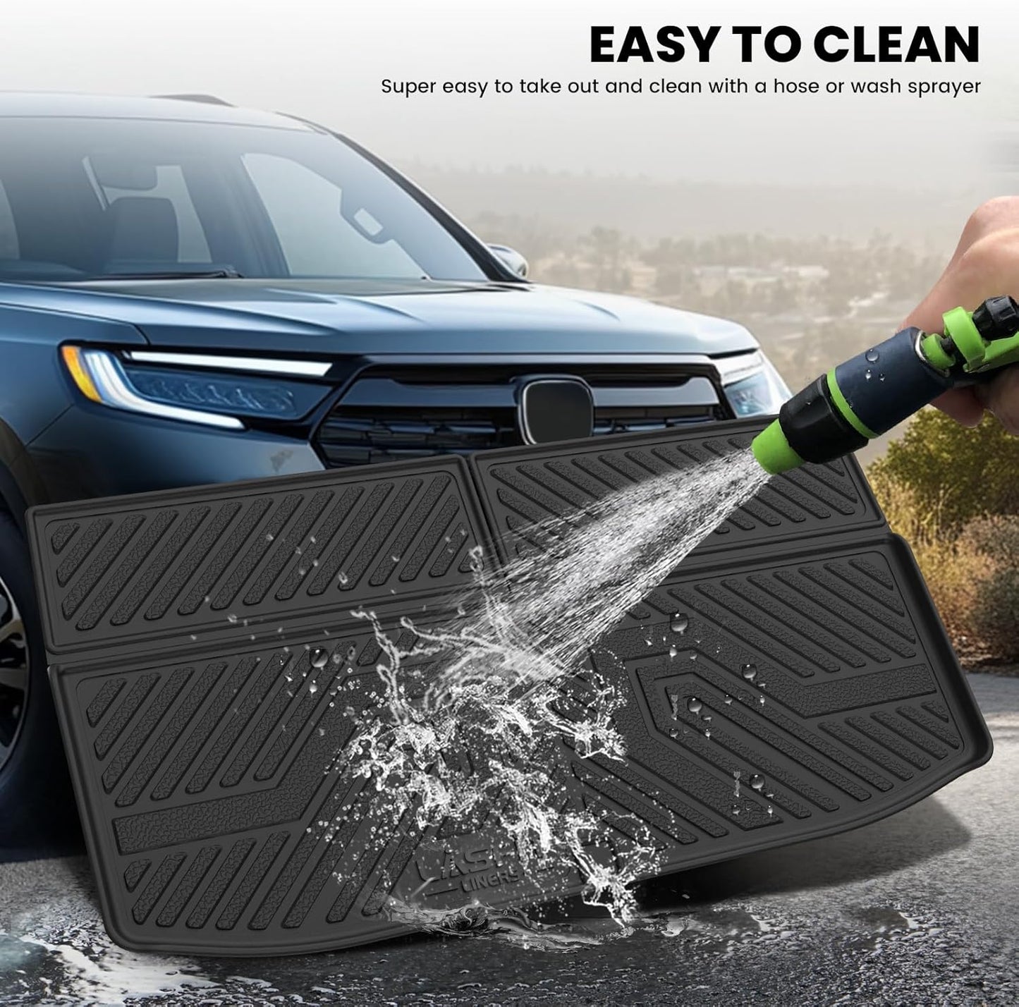 LASFIT Backrest & Cargo Mat for Mitsubishi Outlander 2022-2025 (Not Fit PHEV or Sport Models), Custom Fit All-Weather TPE Rubber Trunk Mat for Mitsubishi Accessories, Waterproof, Easy to Clean, Black