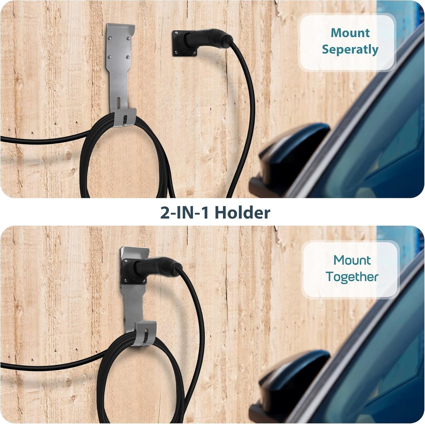 Tesla Charger Holder Wall Mount Kit, Sliver Mobile Connector Charging Cable Cord for Tesla Model for Indoor Outdoor Garage, Wall Mount Cable Organizer Bracket with UMC Holder