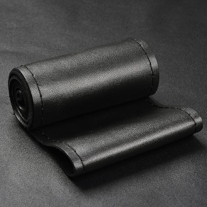 Top Genuine Leather Steering Wheel Cover Universal 15 Inch with Anti-Slip Design and Soft Padding,Steering Wheel Stitch on Wrap