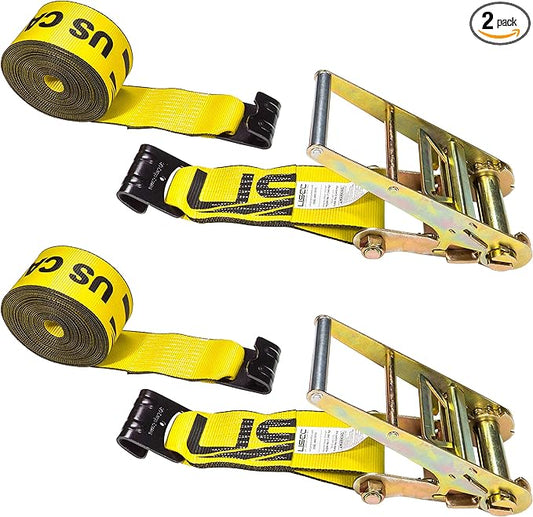 US Cargo Control 4 Inch Flat Hook Ratchet Straps (2 Pack), 4 Inch x 40 Foot, Heavy Duty Ratchet Straps with Black Flat Hooks, 5,400 lbs. Working Load Limit, Tie Down Straps for Flatbed Trailer