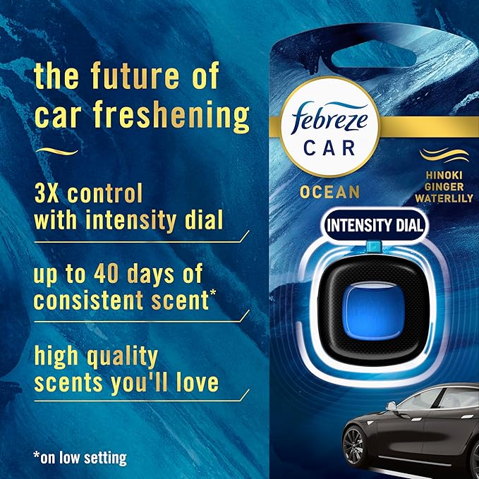 Febreze Car Ocean Scent Air Freshener Vent Clip, .07 oz. Car Vent Clip, Pack of 4