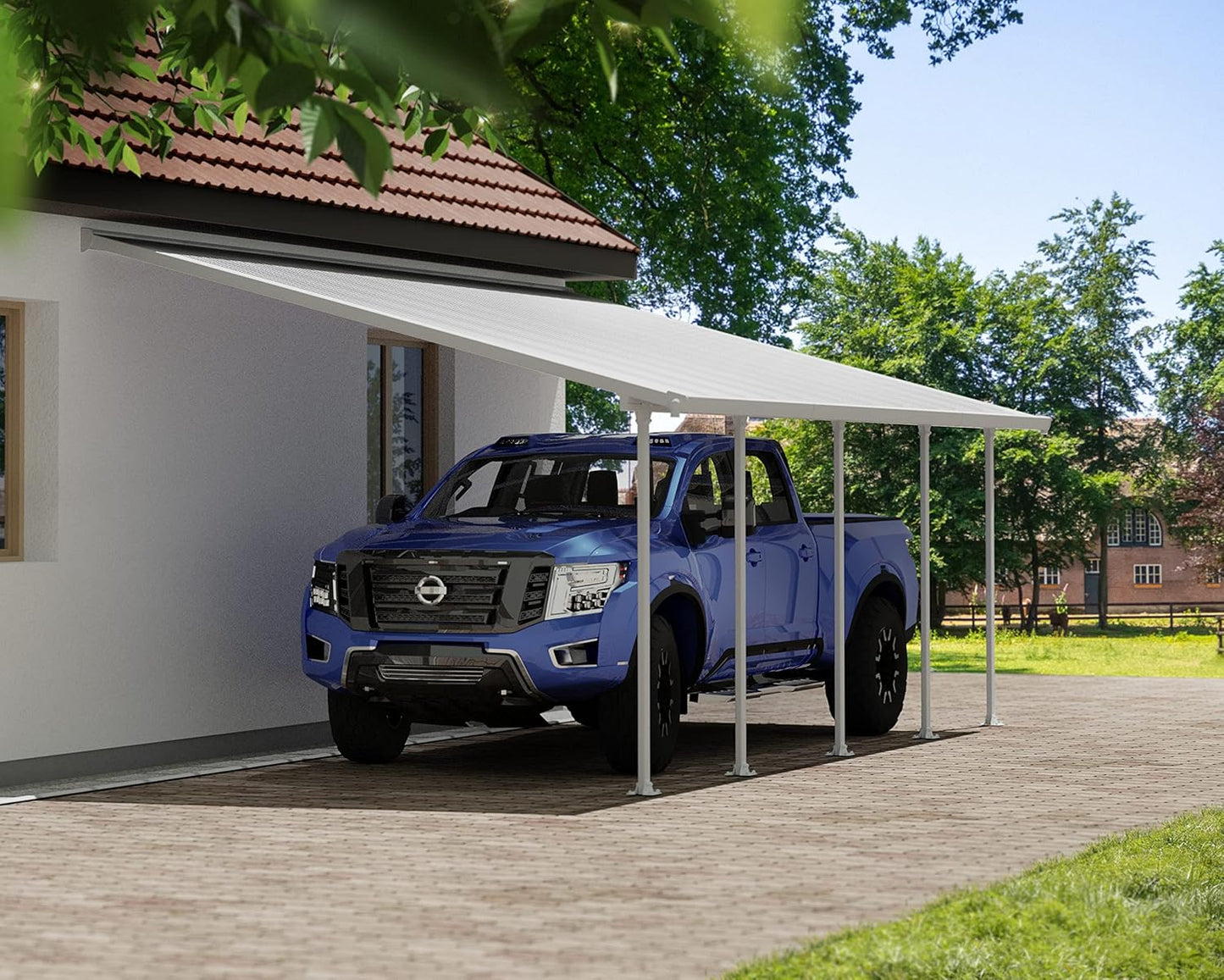 Palram - Canopia Feria 13 Ft. x 26 Ft. Carport Aluminum Metal Frame and Polycarbonate Panels Car Port for Outdoor Driveway to Protect Car, Truck, RV, Trailer, Boat, Equipment Storage(White)