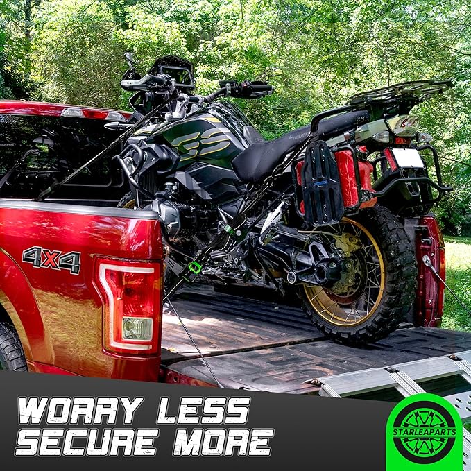 Motorcycle Tie Down Strap (4PK) - 2,100lb Break Strength Premium 15ft Ratchet Tie Down Straps Set, Soft Loop Ratchet Straps for Moving Appliances, Lawn Equipment, Cargo Straps for Trucks (Black)