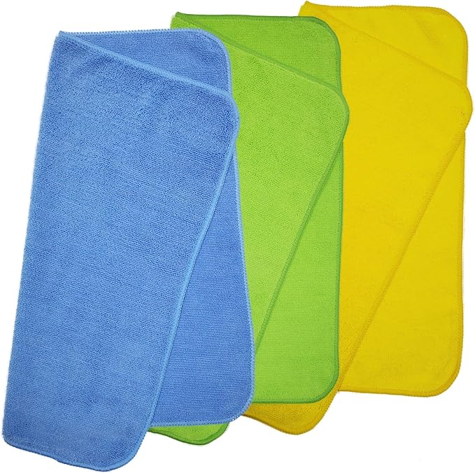 POLYTE Premium Microfiber Cleaning Towel,16x16 in 36 Pack (Blue,Green,Yellow)