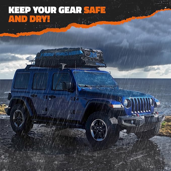 Mockins 35 CuFt XL Car Rooftop Cargo Carrier Bag | 80"x40"x19" Car Top Carrier Without Roof Rack | All Weather Soft-Shell Vinyl Waterproof Cargo Bag for Top of Car Storage w/Roof Bag Accessories