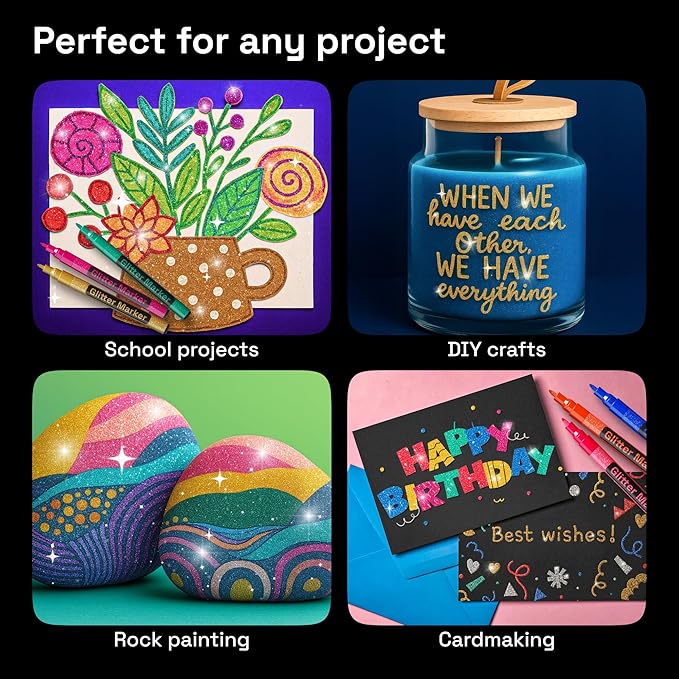 ARTISTRO 12 Glitter Paint Pens Sparkly and Shiny for Glass, Rock Painting, Ceramic, Wood, Fabric, Scrapbooking, DIY Craft Making, Coloring - Acrylic Paint Markers Extra-Fine Tip 0.7mm