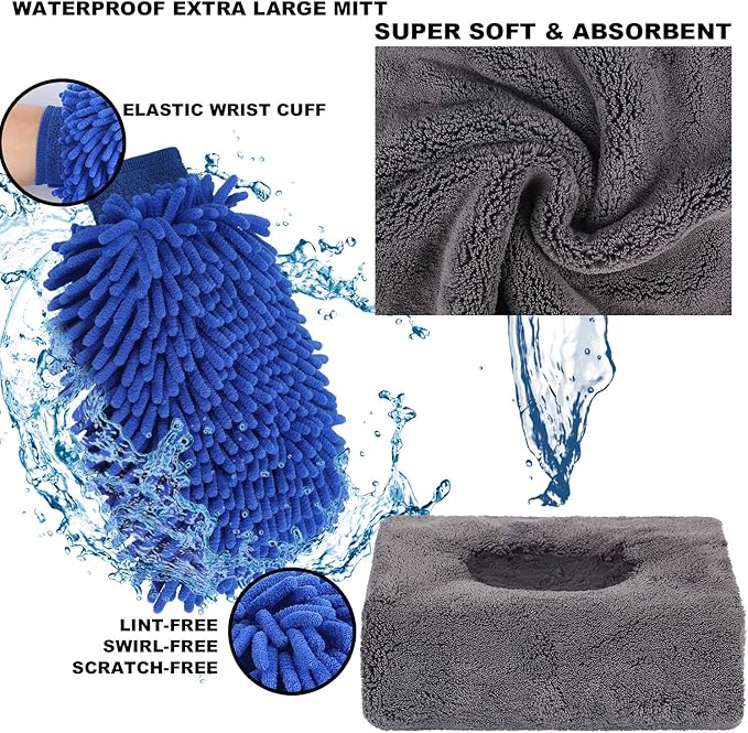 AUTODECO 22Pcs Car Wash Cleaning Tools Kit Car Detailing Set with Blue Canvas Bag Collapsible Bucket Wash Mitt Sponge Towels Tire Brush Window Scraper Duster Complete Interior Car Care Kit