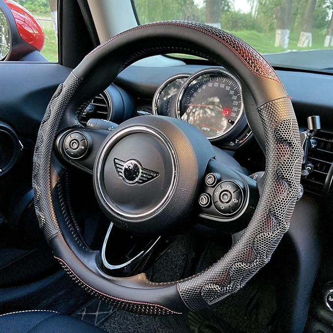 PINCTROT Small Size Steering Wheel Cover Great Grip with 3D Honeycomb Anti-Slip Design, 14 Inch (Wine Red)