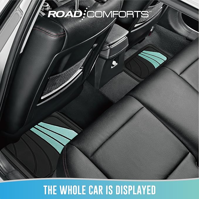 Road Comforts Car Floor Mats Full Set – Front & Rear Car Floor Mats with Aluminum Design, Anti-Slip Backing, All-Weather Protection, Trim-to-Fit Car Mats for Most Sedans, SUVs & Vans - Green