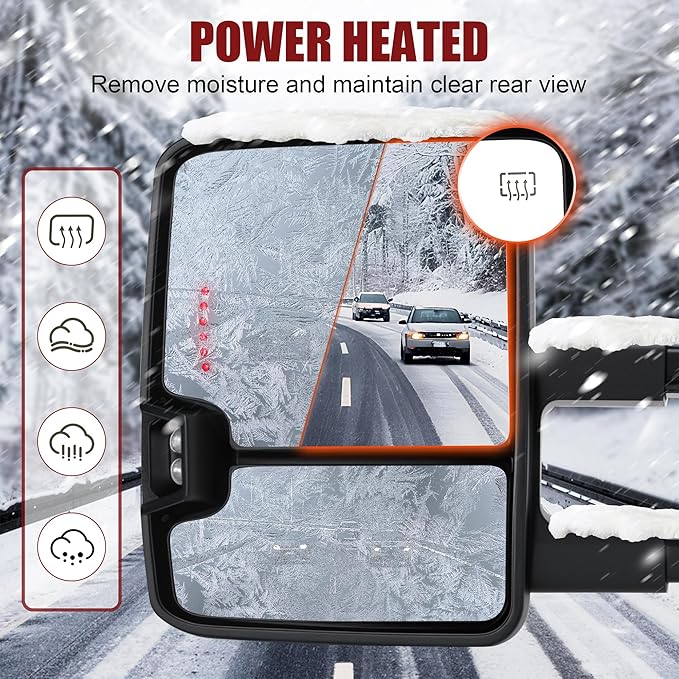 Tow Mirrors Compatible with 2007-2021 Tundra, 2008-2017 Sequoia, Extended Trailer Towing Side Mirrors with Blind Spot Monitoring, Sequential Switchback Turn Signal, Power Heated, Black