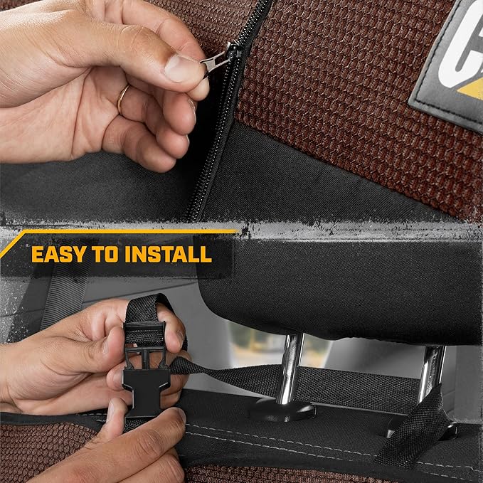 CAT MeshFlex Brown & Black Rear Seat Cover for Car – Durable Canvas & Mesh Design 60/40 Split Bench Protector for Cars, Trucks & SUVs – Back Seat Cover for Rear Bench – Interior Car Accessory