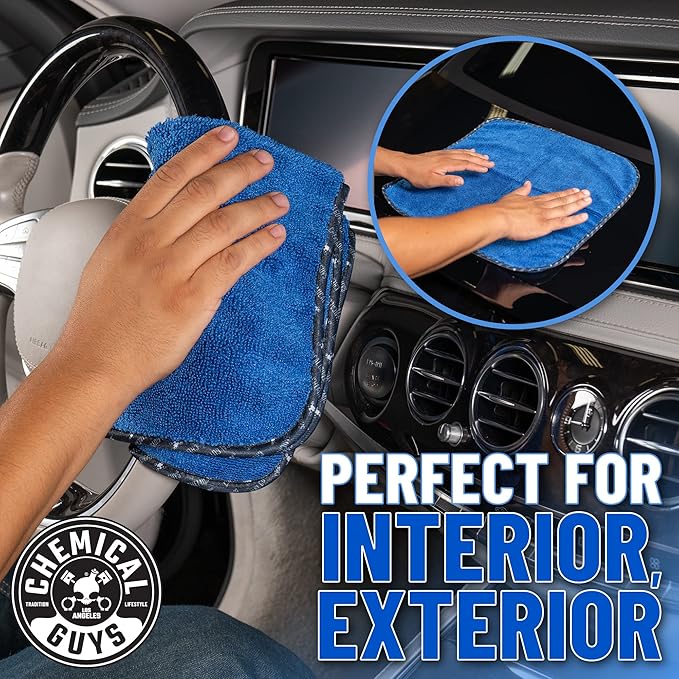 Chemical Guys Professional Grade Premium Microfiber Towels - Blue, 16" x 16", Ultra-Soft and Scratch-Free Car Detailing Cloths for Cars, Trucks, Motorcycles, and More - 3 Pack