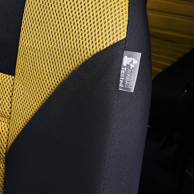 FH Group Automotive Car Seat Covers Front Set Premium 3D Air Mesh Front Seat Covers, Airbag Compatible Universal Fit Interior Accessories for Cars Trucks and SUVs - Yellow