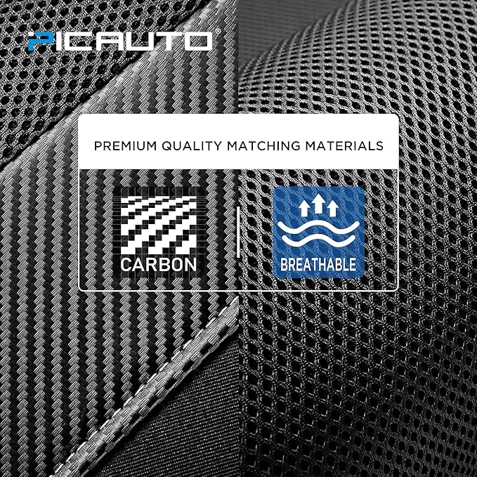 PIC AUTO Car Seat Covers, High-Back Full Set Automotive Seat Covers, Front and Rear Bench - Sports Carbon Fiber Mesh Design, Universal Fit for Most Cars, SUVs, Trucks, Airbag Compatible (Gray)