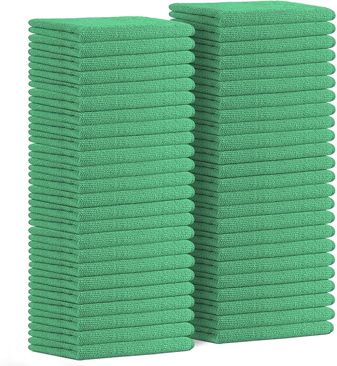 Avalon Towels Microfiber Absorbent Bar Towels, Rags for House Cleaning, Lint Free, Reusable and Washable (Green Value Pack of 48)