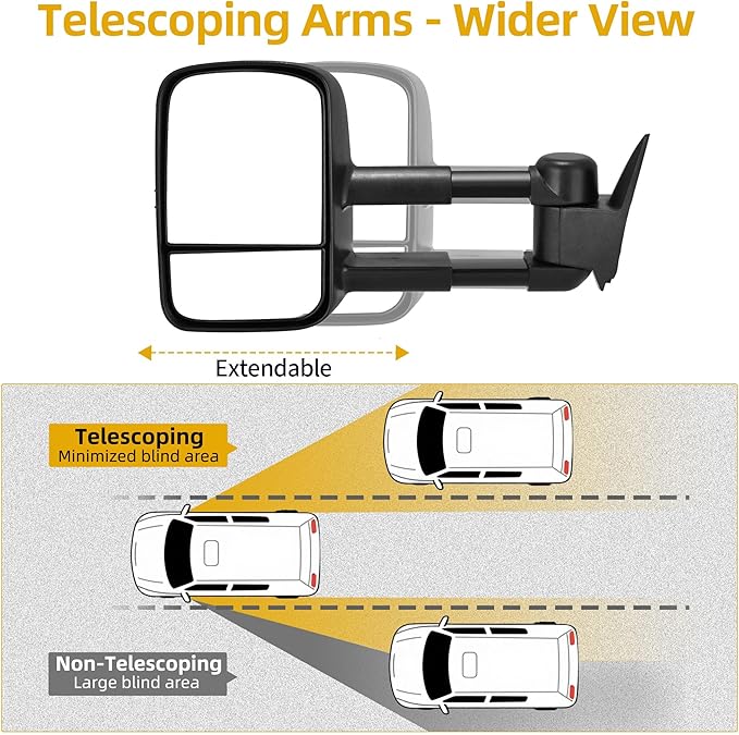 DWVO Side Towing Mirrors Compatible with 1988-1998 Chevy/GMC C1500 K1500,1988-2000 Chevy/GMC C2500 C3500 K2500 K3500, Power Adjusted Manual Folding Telescoping Pair Set