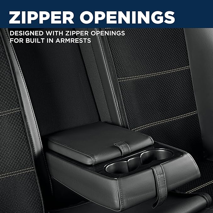 PIC AUTO Leather Car Seat Covers, Sports Carbon Fiber & Mesh Design, High-Back Full Set, Waterproof Automotive Seat Covers, Airbag Compatible, Universal Fit for Cars, SUVs, Trucks (Black & Gray)