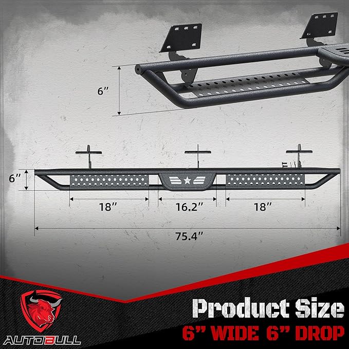 Running Boards Compatible with 2019-2025 Dodge Ram 1500 New Body Style Quad/Extended Cab, 6" 2-Stairs Side Step Rails Coated Black Carbon Steel Nerf Bars
