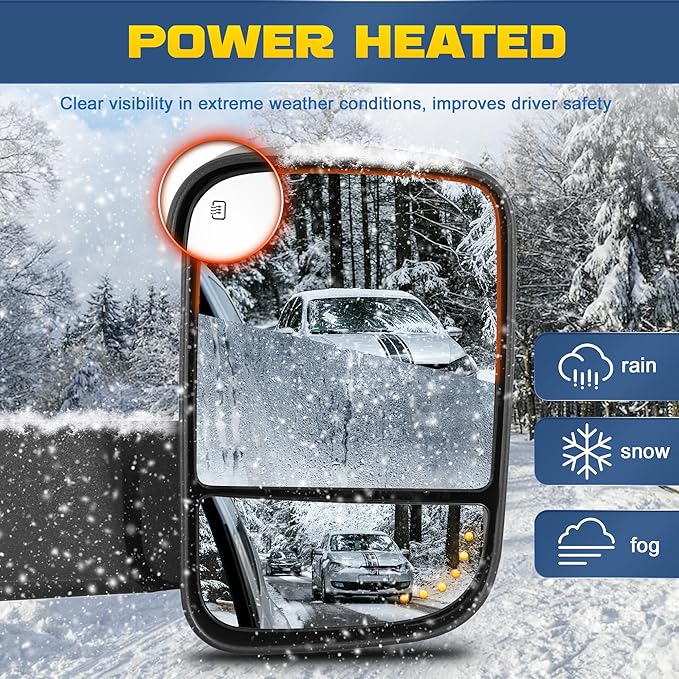 Power Heated Towing Mirror Compatible for 2009-2018 Dodge Ram 1500 2500 3500/2019-2024 Ram 1500 Classic w/LED Turn Signal Light Arrow Light Temperature Sensor -2 PCS (Black)