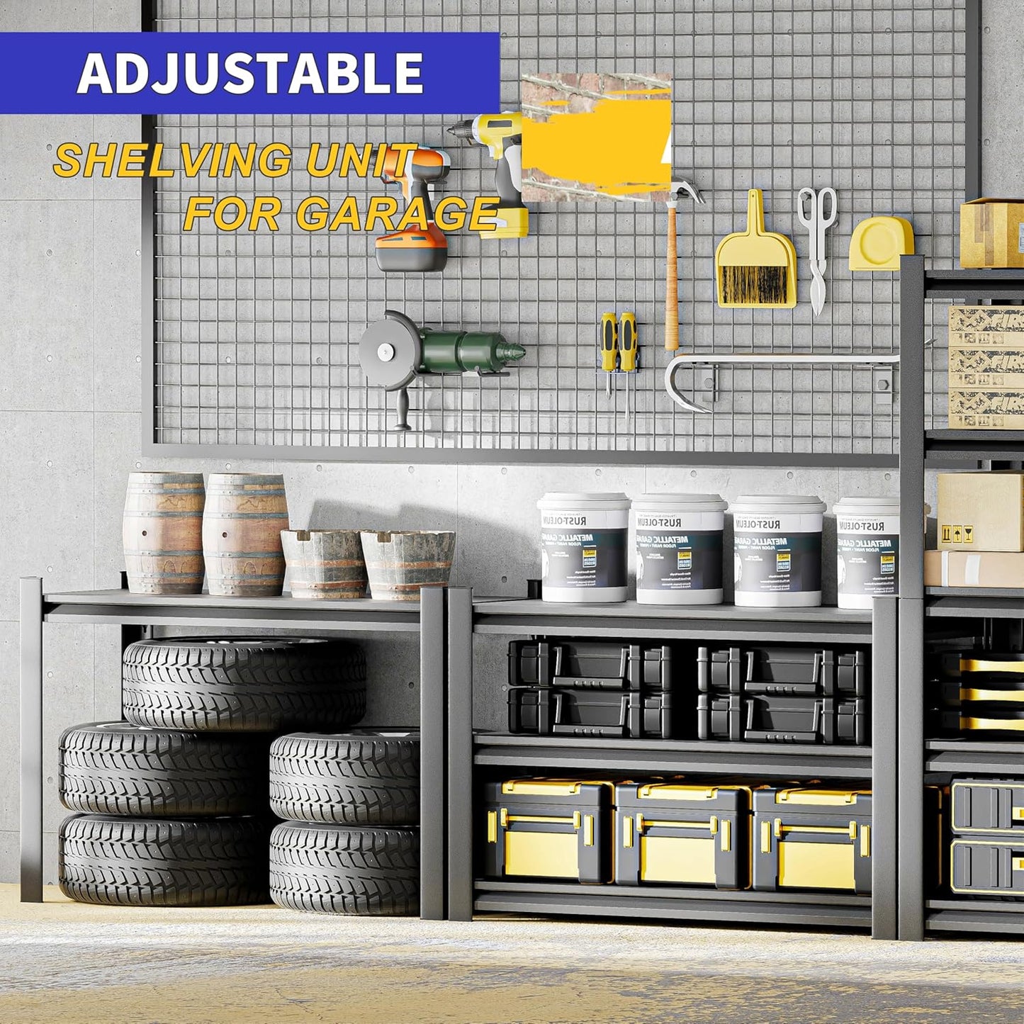 Garage Shelving,87"X48"X24"Inches,Heavy Duty Sturdy Steel Thickened Metal Shelves for Storage,Garage Storage Shelves,Black Shelving Unit Shelf Rack Industrial Shelving Shelf for Basement Metro