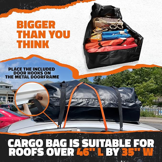 Mockins 16 Cu.Ft. Car Rooftop Cargo Carrier Bag | 45"x34"x18" Roof Bag for Car Without Rack | Car Topper Luggage Carrier Waterproof Cargo Bag for Top of Car | Vehicle Soft Shell Carriers & Accessories