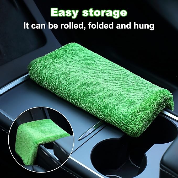 JOYMOOP Microfiber Towels for Cars, 3 Pack 35.4" x 23.6" Car Drying Towel, Green Reusable Car Towel, Quick Drying Car Microfiber Cleaning Cloth for RVs, SUVs, Trucks